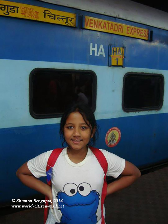 In front of the Venkatadri Express on our way to Madanapalli (Rishi Valley),