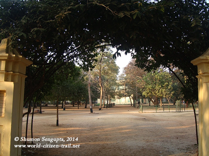 Amra Kunja - the Shantiniketan Griha can be seen in the remote background..